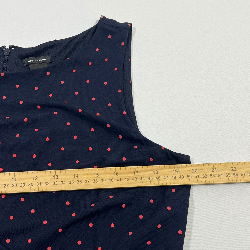 Ann Taylor Dress 14 Navy Blue Pink Polka Dot Faux Wrap Sheath Lined Career Work - Picture 6 of 12